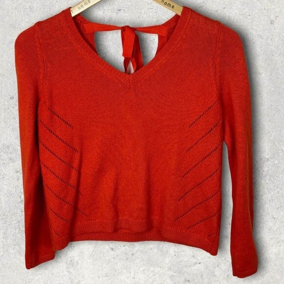 Anthropologie Moth‎ Cashmere V-Neck Ribbon Tie Back Pullover Knit Sweater XS Pet - Picture 3 of 10